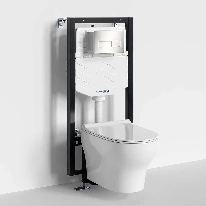 Комплект унитаза с инсталляцией WasserKRAFT Vils 56TLT.010.ME.BN03.H001 цвет Белый с сиденьем Микролифт и клавишей смыва цвет Никель