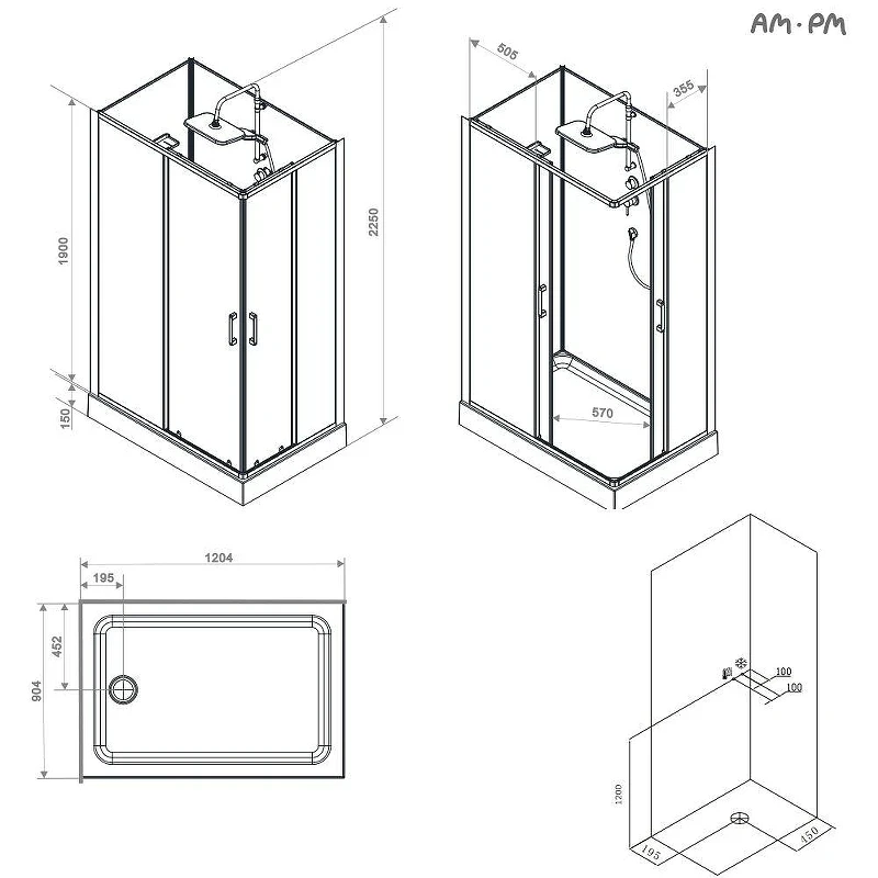 Душевая кабина AM.PM Above 120x90 W9XC-403-12090MT без гидромассажа