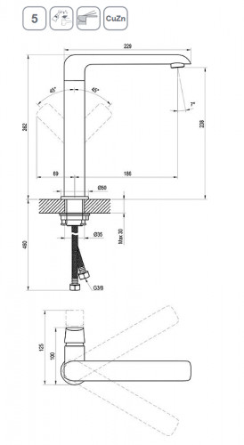 Смеситель для раковины Ravak Flat FL 016.20 X070174 Черный матовый латунь