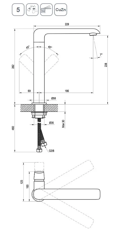 Смеситель для раковины Ravak Flat FL 016.20 X070174 Черный матовый латунь