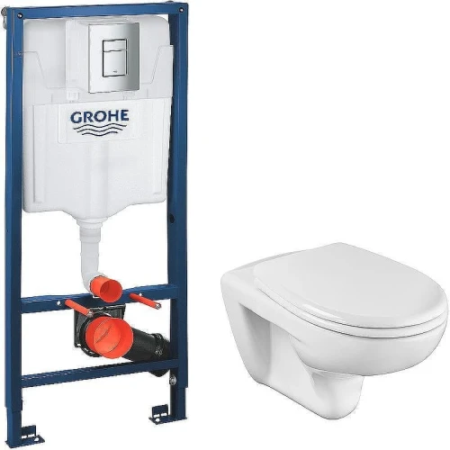 Унитаз с инсталляцией Roca Mateo 346200000+ZRU9302822 + Grohe Rapid SL 38772001 с сиденьем Микролифт и клавишей смыва Хром