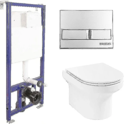 Унитаз с инсталляцией Jacob Delafon Elite EDX114RU-00 + Berges Novum L3 040213 с сиденьем Микролифт и клавишей смыва Хром