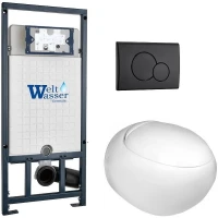 Комплект унитаза с инсталляцией WeltWasser MARBERG 507 + JECKENBACH 004 GL-WT + MAR 507 RD MT-BL 10000010725 цвет Белый глянцевый с сиденьем Микролифт и клавишей смыва цвет Черный матовый