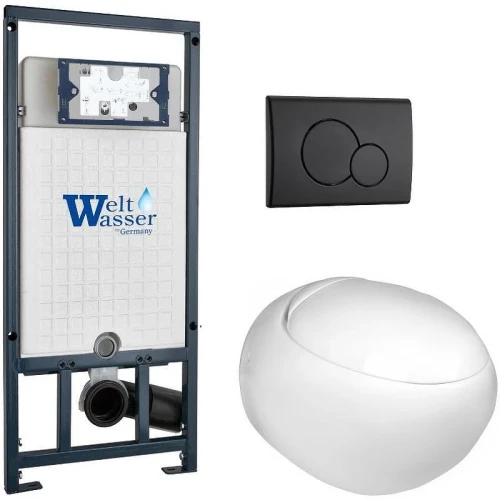 Комплект унитаза с инсталляцией WeltWasser MARBERG 507 + JECKENBACH 004 GL-WT + MAR 507 RD MT-BL 10000010725 цвет Белый глянцевый с сиденьем Микролифт и клавишей смыва цвет Черный матовый