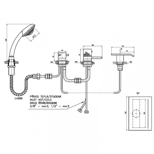 Смеситель на борт ванны Rav Slezak Dunaj Termostat DT274.5P с термостатом Хром латунь