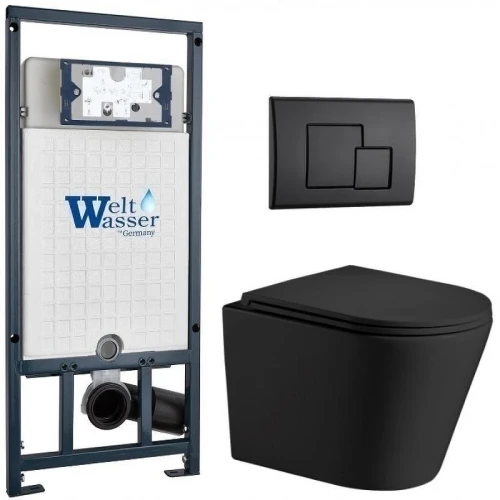 Комплект унитаза с инсталляцией WeltWasser MARBERG 507 + SALZBACH 043 MT-BL + MAR 507 SE MT-BL 10000011559 цвет Черный матовый с сиденьем Микролифт и клавишей смыва цвет Черный матовый