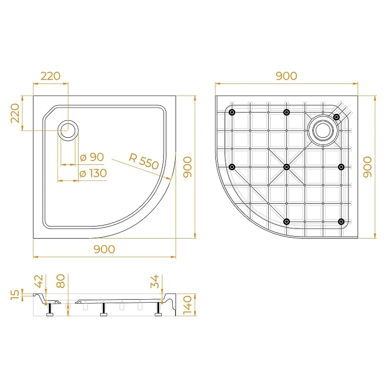 Душевой поддон из стеклокомпозита RGW SMC 90x90 12350499-01 цвет Белый
