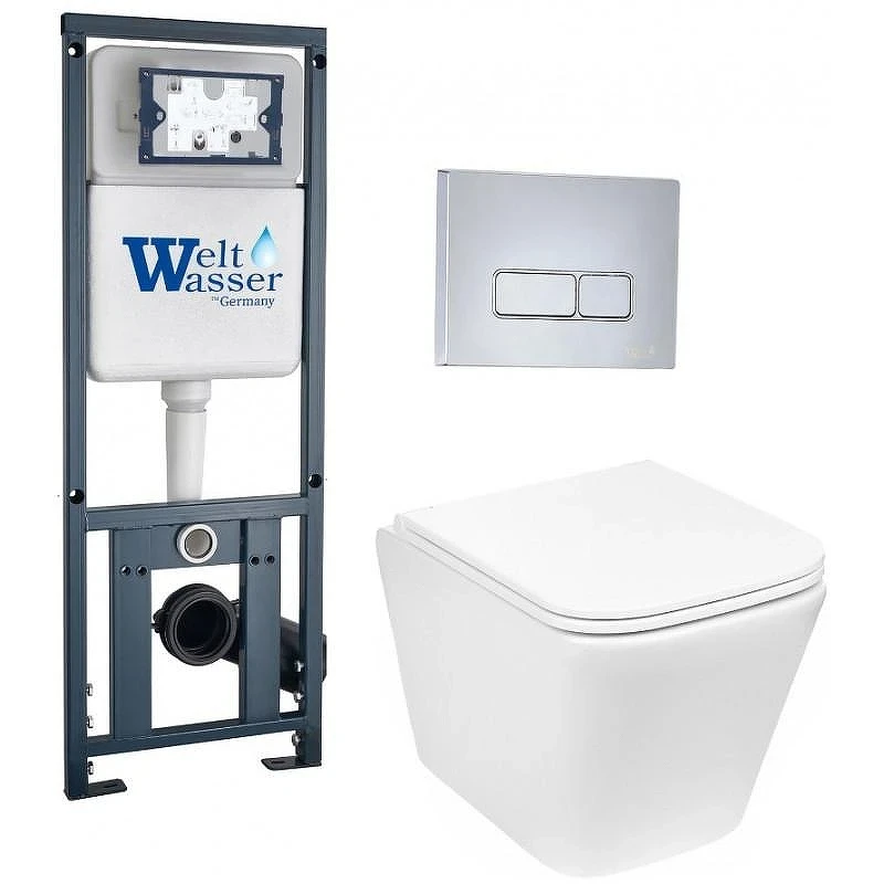 Комплект унитаза с инсталляцией WeltWasser MARBERG 410 + GELBACH 043 GL-WT + MAR 410 SE CR 10000011874 цвет Белый глянцевый с сиденьем Микролифт и клавишей смыва цвет Хром