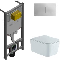 Комплект унитаза Aquatek Либра New AQ1148N-00 с сиденьем Микролифт и инсталляцией Jacob Delafon E29025-NF+E4316-CP с клавишей смыва Хром фарфор подвесной