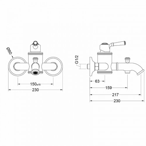 Смеситель для ванны Aquatek Классик AQ1540PG Полированное золото латунь на стену