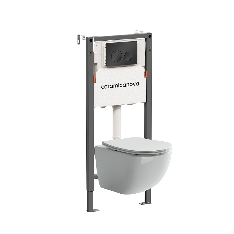 Комплект унитаза с инсталляцией Ceramicanova Forma CN3009_121001MB цвет Белый с сиденьем Микролифт и клавишей смыва цвет Черный матовый