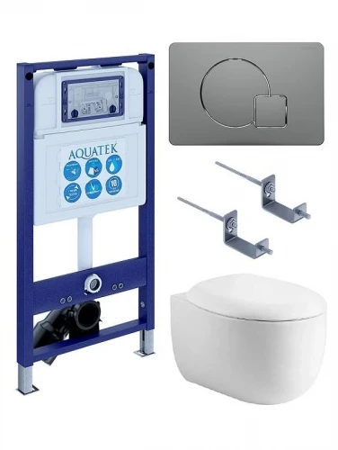 Комплект унитаза с инсталляцией Aquatek Set Aquatek Альтаир cm-070 4в1 цвет Белый с сиденьем Микролифт и клавишей смыва цвет Оружейная сталь