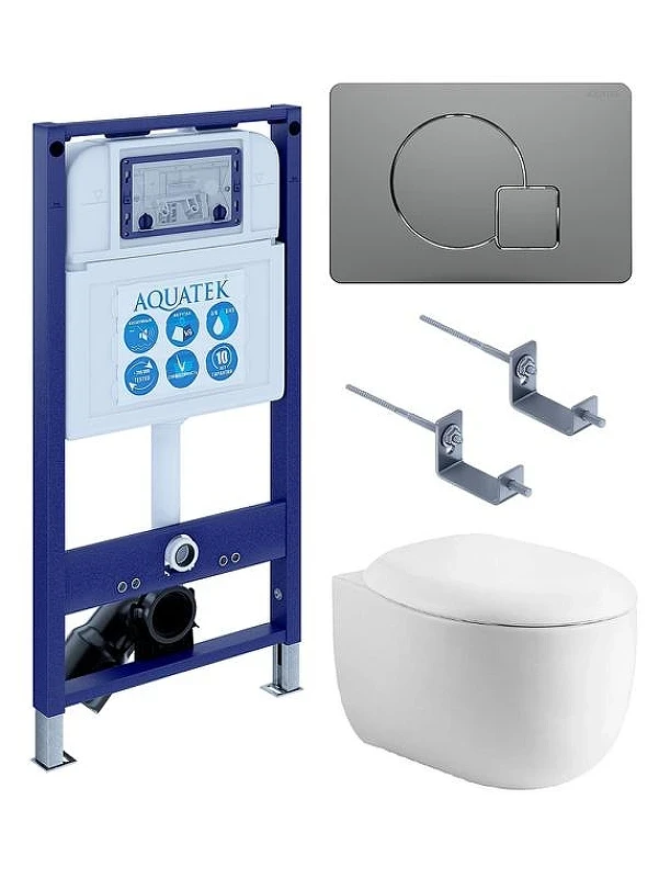 Комплект унитаза с инсталляцией Aquatek Set Aquatek Альтаир cm-070 4в1 цвет Белый с сиденьем Микролифт и клавишей смыва цвет Оружейная сталь