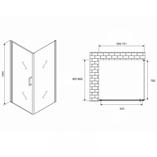 Душевой уголок Abber Sonnenstrand 70х85 AG04070M-S85M профиль Хром стекло матовое