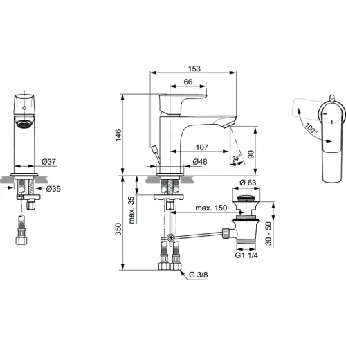 Смеситель для раковины Ideal Standard Connect Air A7008AA цвет Хром