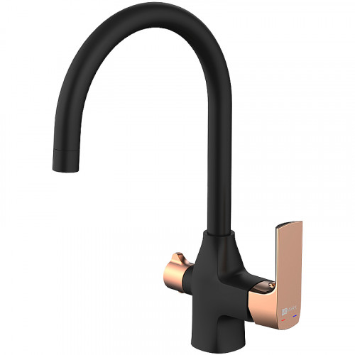 Смеситель для кухни Lemark Ursus LM7261BLR Черный матовый Золото латунь