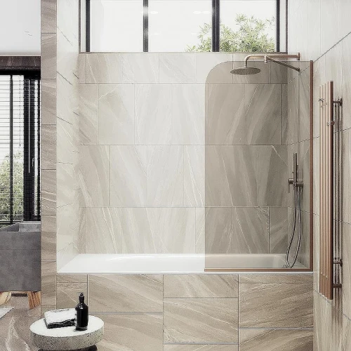 Шторка на ванну Maybah Glass MGV-147-2у 640x1400 в узком профиле Бронза стекло бронзовое