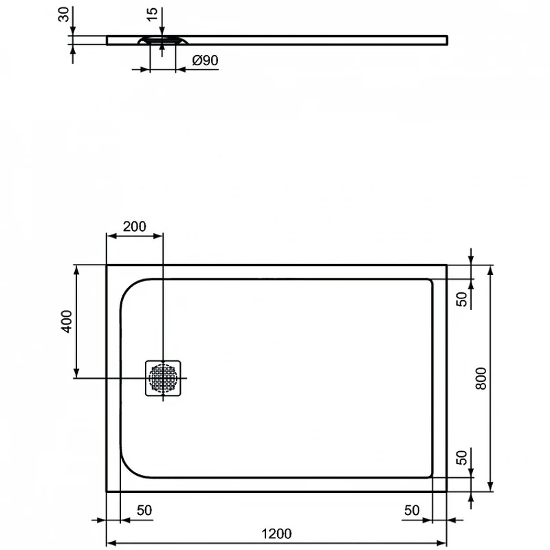 Душевой поддон из искусственного камня Ideal Standard Ultraflat S 120х80 K8227FV цвет Jet black / Черный