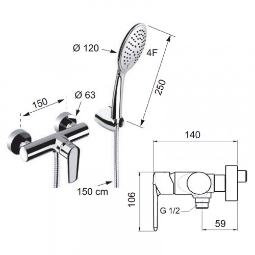 Смеситель для душа Remer Vanity V38 Хром латунь на стену
