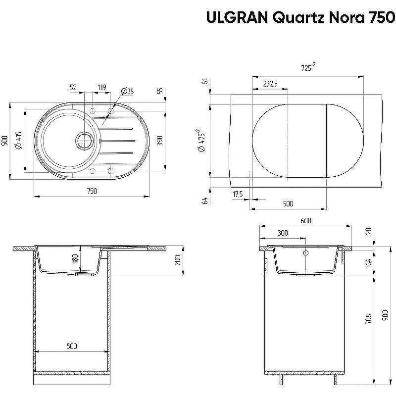 Кухонная мойка Ulgran Quartz Nora 750-09 Асфальт
