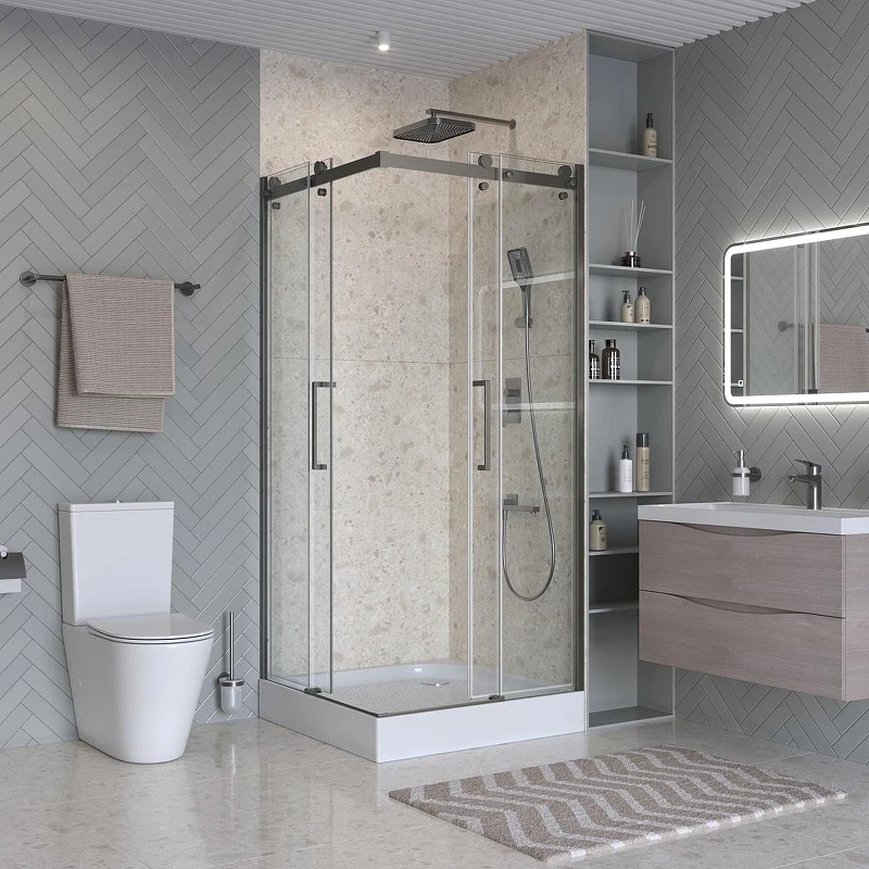 Душевой уголок BelBagno Marino 2 90x90 MARINO-2-A-2-90-C-GM профиль Оружейная сталь стекло прозрачное