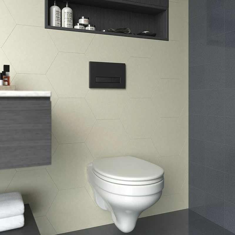 Комплект унитаза CeramaLux 2197 с инсталляцией Berges Atom 410 040340 с сиденьем Микролифт и Черной матовой клавишей смыва фаянс подвесной