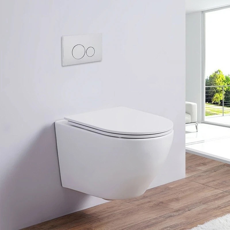 Комплект унитаза CeramaLux 2197 с инсталляцией Berges Atom 410 040340 с сиденьем Микролифт и Черной матовой клавишей смыва фаянс подвесной