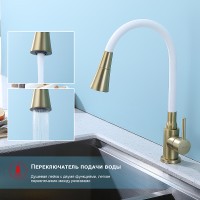 Смеситель для кухни Splenka S201.4308.03 Золото матовое Белый нержавеющая сталь