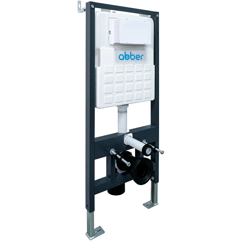 Комплект унитаза с инсталляцией Abber Bequem AC1100-AC0105-AC0120 с сиденьем Микролифт и клавишей смыва Хром фаянс подвесной