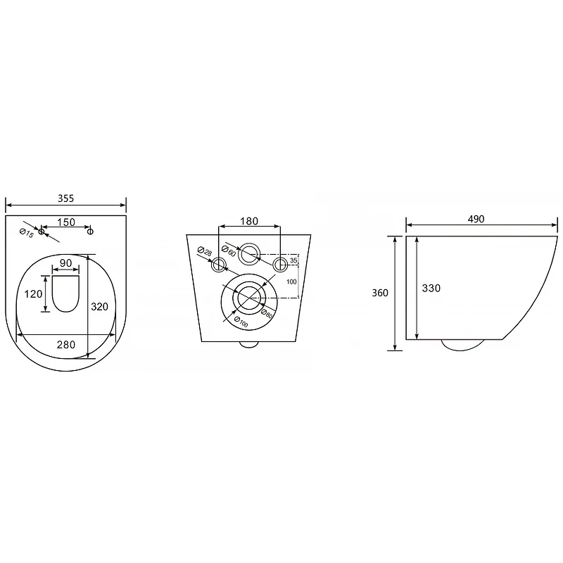 Комплект унитаза с инсталляцией Abber Bequem AC1100-AC0105-AC0120 с сиденьем Микролифт и клавишей смыва Хром фаянс подвесной