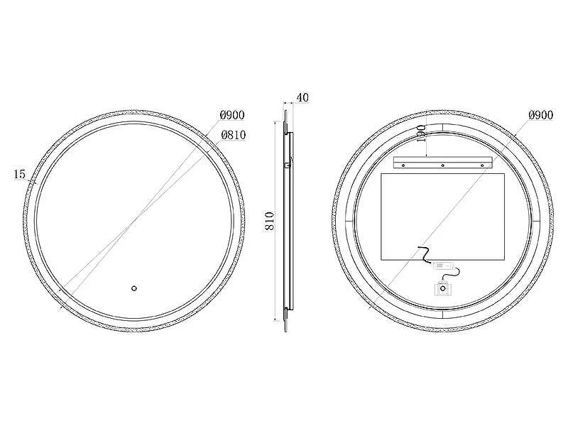 Зеркало Uni-Flow Mirror 90 M641 с подсветкой с сенсорным выключателем и подогревом
