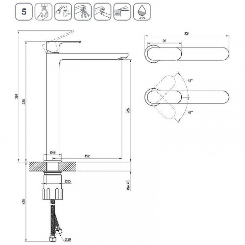 Смеситель для раковины Ravak Eleganta EL 015.20BLM X070291 Черный матовый