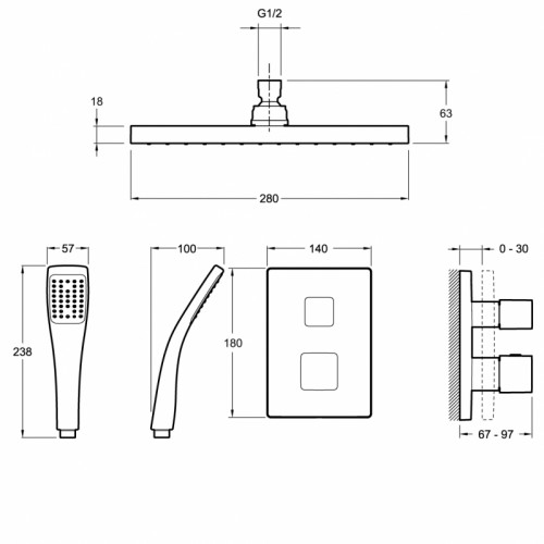 Душевая система Jacob Delafon Modulo E30757-CP с термостатом Хром латунь встраиваемый
