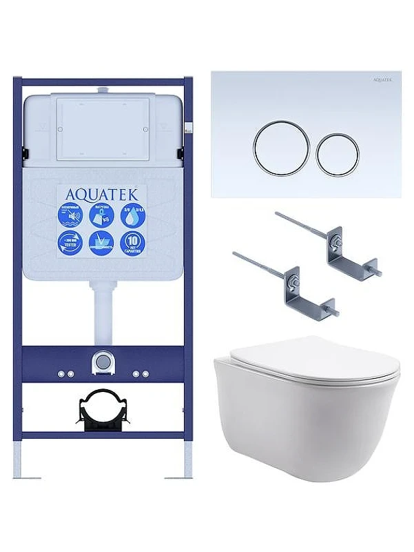 Комплект унитаза с инсталляцией Aquatek Set Aquatek Классик-015 4в1 цвет Белый с сиденьем Микролифт и клавишей смыва цвет Белый