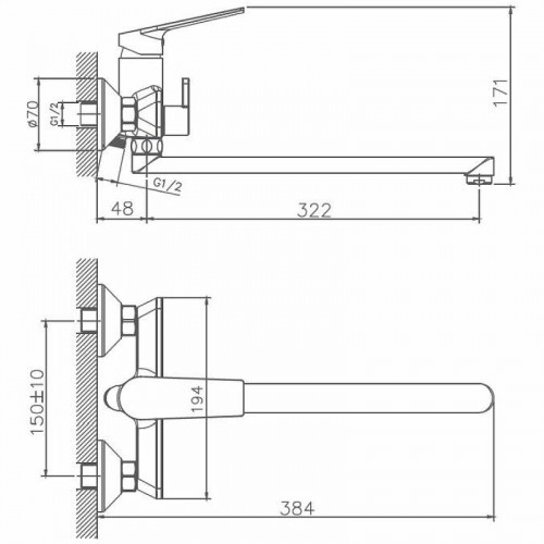 Смеситель для ванны Haiba HB22533-3 универсальный Пепельный на стену