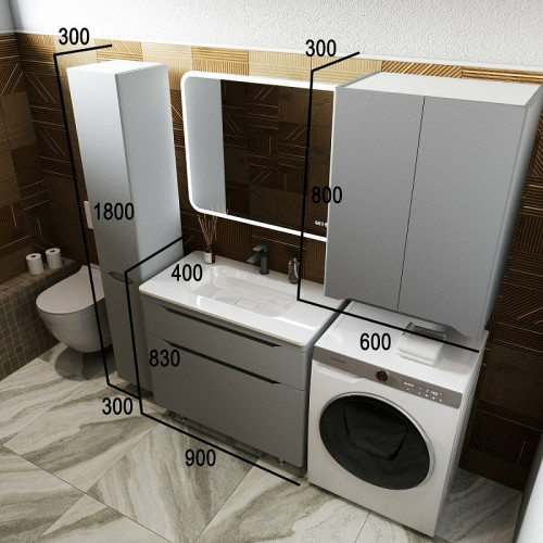 Тумба под раковину Style Line Марелла 90 Люкс Plus СС-00002418 Серый матовый антискрейтч МДФ / ЛДСП