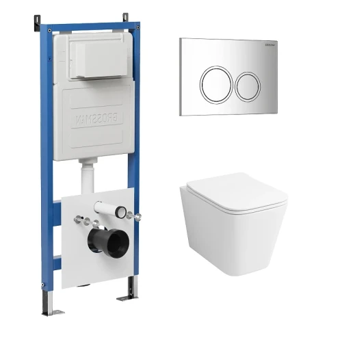 Унитаз с инсталляцией Grossman Galaxy 97.4441S.01.100 цвет Белый глянцевый с сиденьем Микролифт с клавишей смыва цвет Хром