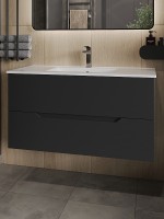 Тумба с раковиной Orange Li-100Tub+Ra подвесная Черная матовая МДФ / ЛДСП
