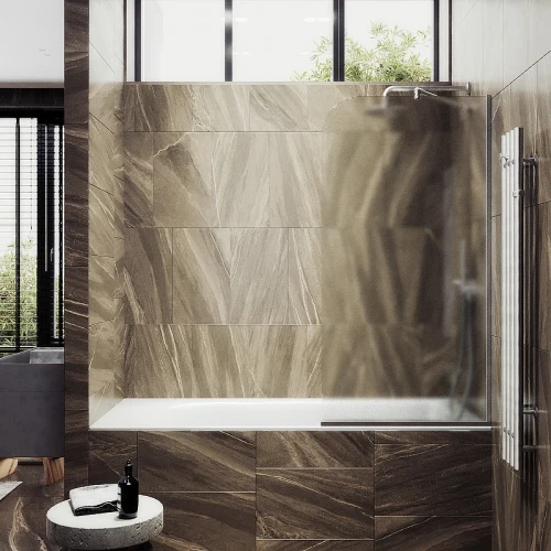 Шторка на ванну Maybah Glass MGV-132-5у 440x1400 в узком профиле Хром матовый стекло сатиновое