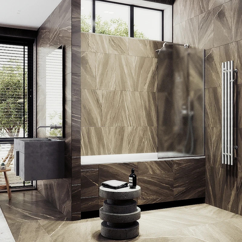 Шторка на ванну Maybah Glass MGV-132-5у 440x1400 в узком профиле Хром матовый стекло сатиновое