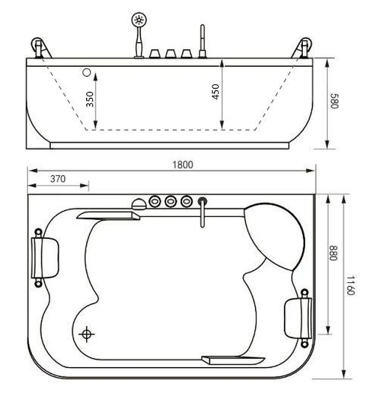 Акриловая ванна Gemy Gemy 180x116 G9085 K R С гидромассажем