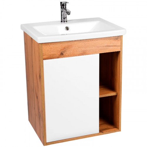 Тумба под раковину VIANT Бостон 60 VBOS60CO-T1STP подвесная Белая Дуб Вотан МДФ / ЛДСП