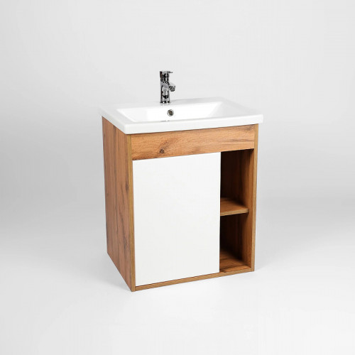 Тумба под раковину VIANT Бостон 60 VBOS60CO-T1STP подвесная Белая Дуб Вотан МДФ / ЛДСП