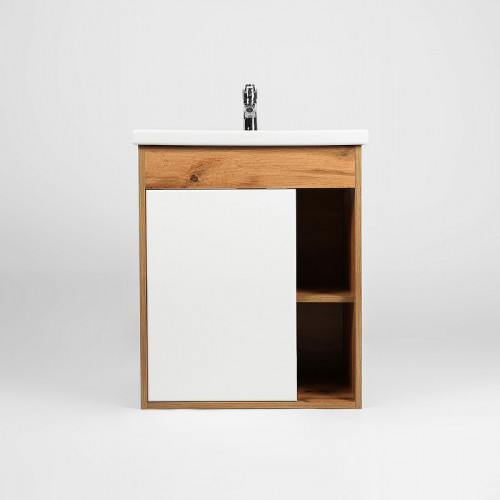 Тумба под раковину VIANT Бостон 60 VBOS60CO-T1STP подвесная Белая Дуб Вотан МДФ / ЛДСП