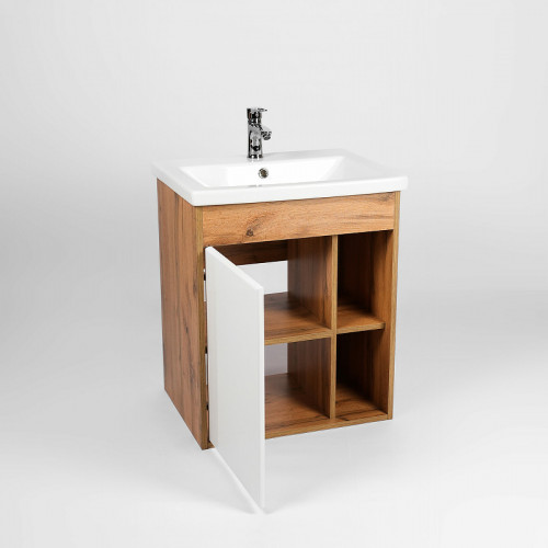 Тумба под раковину VIANT Бостон 60 VBOS60CO-T1STP подвесная Белая Дуб Вотан МДФ / ЛДСП
