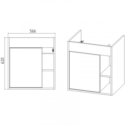 Тумба под раковину VIANT Бостон 60 VBOS60CO-T1STP подвесная Белая Дуб Вотан МДФ / ЛДСП