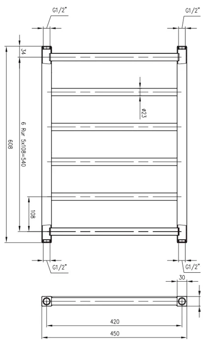 Водяной полотенцесушитель Zehnder Stalox STX-060-045 Нержавеющая сталь