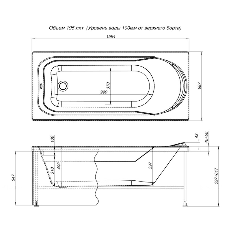 Акриловая ванна Aquanet West 160x70 205564 без гидромассажа