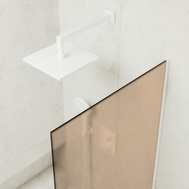 Шторка на ванну Maybah Glass MGV-76-1у 800x1400 в узком профиле Белый стекло бронзовое матовое