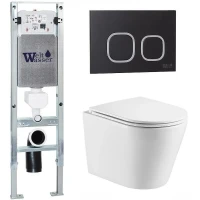 Комплект унитаза с инсталляцией WeltWasser AMBERG 350 ST + SALZBACH 043 GL-WT + AMBERG RD-BL 10000011484 цвет Белый глянцевый с сиденьем Микролифт и клавишей смыва цвет Черный